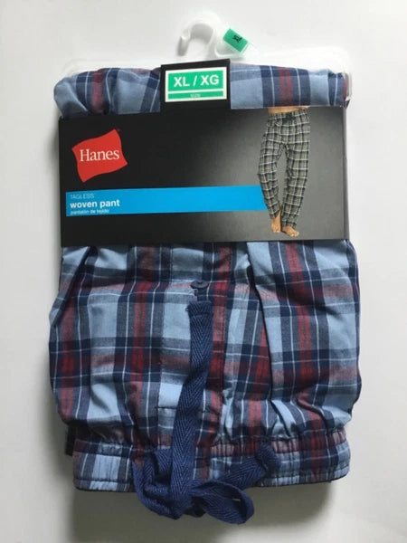 Hanes Men's Pajama Pants Sleepwear Blue Plaid Cotton Blend Size XL