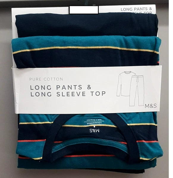 M & S Mens Pure Cotton Supersoft Pyjamas Loungewear Top & Long Pants Pjs ~Medium