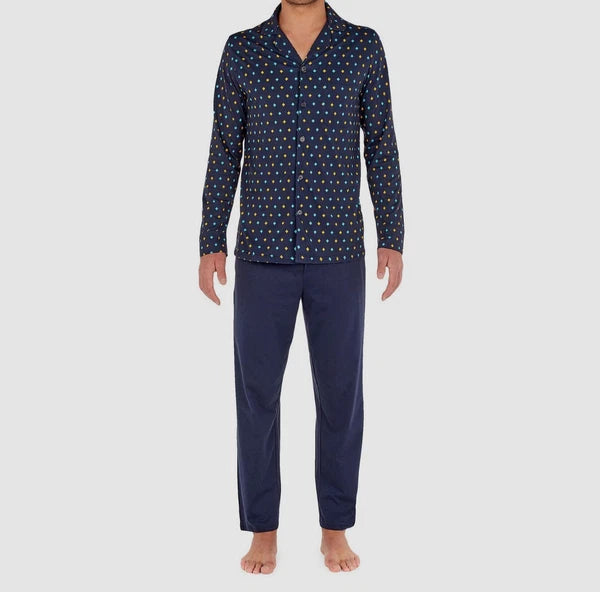 $118 Hom Men's Blue 2-Piece Graphic Logo Cotton Sleepwear Pajama Set Size XL