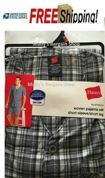 HANES SHORT SLEEVE SHORT LEG WOVEN PAJAMA SET Small Size