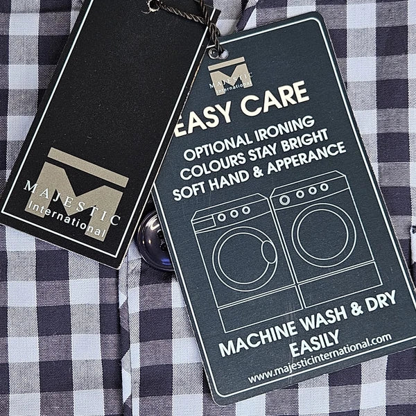 Majestic International Unisex Pajama Top And Short Set Size Small Blue Plaid
