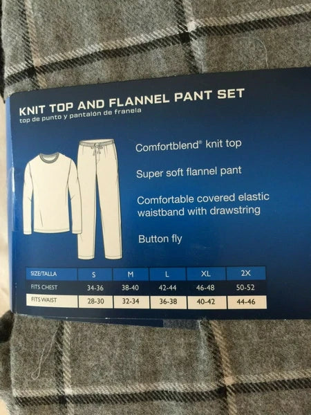 NWT Men's Hanes Long Sleeve Crew Top - Flannel Pant - Set Pajamas PJs Red / Gray