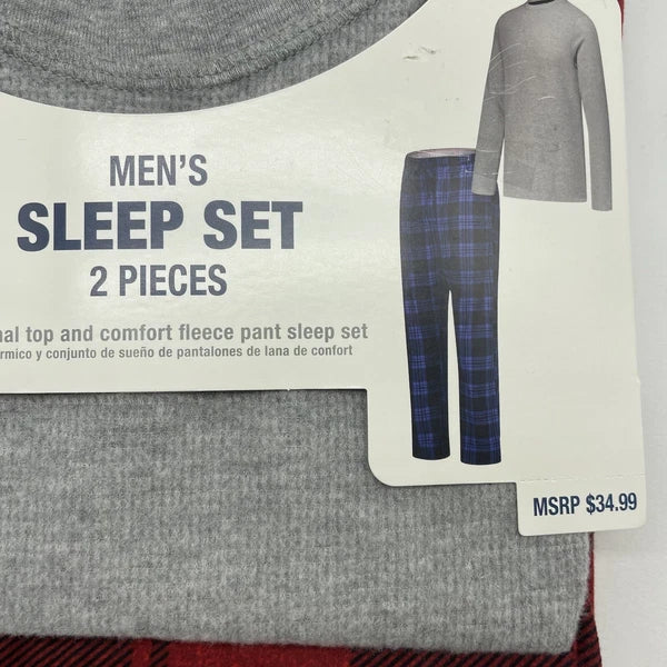 L Hanes Originals Men's 2 Pc Comfort Fleece Sleep Pajama Set Red Check Red LARGE