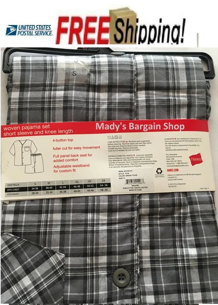 HANES SHORT SLEEVE SHORT LEG WOVEN PAJAMA SET Small Size
