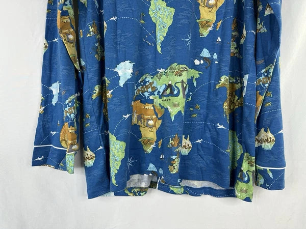 Bedhead Pajamas x Apollojets Pajama Set Mens Size XLXT Blue World Map Packable