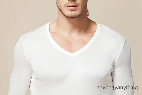 Men Mulberry Silk Thermal Long Johns Pajamas Underwear Baselayer Top&Bottom Set