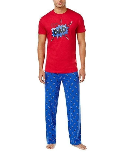 Family PJs Super Dad Superhero Thunderbolts Pajama Set Men's Medium Red/Blue