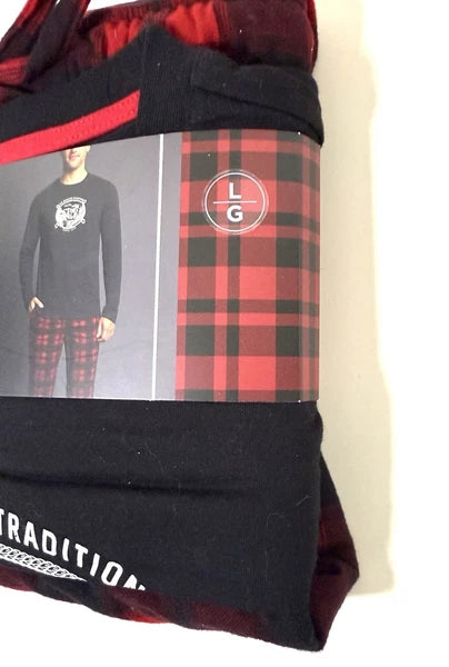 MEN'S CHAPS PAJAMA SET RED BLACK BLUE GRAY PLAID DRAWSTRING 2 POCKETS - SIZE L