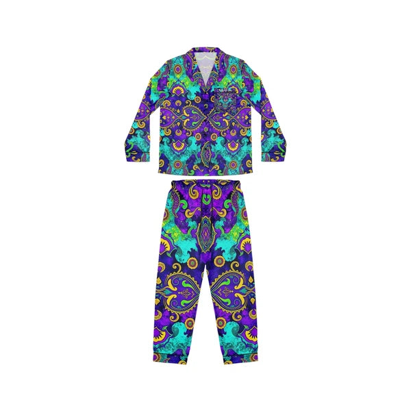 Legends Ice Paisley Satin Pajamas, Women's Luxury Lounge Wear Set, Silky PJ Set,