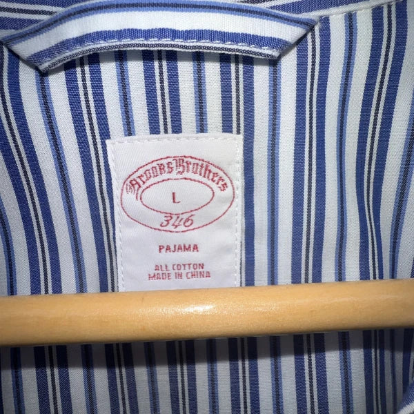 Brooks Brothers Pajama Set Men L Woven Votton Long Sleeve Blue Stripe