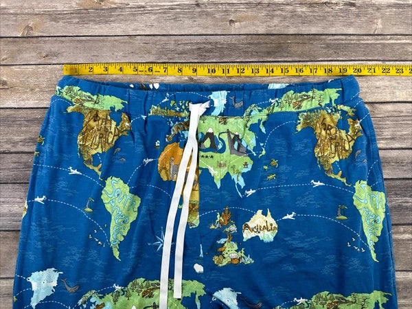 Bedhead Pajamas x Apollojets Pajama Set Mens Size XLXT Blue World Map Packable