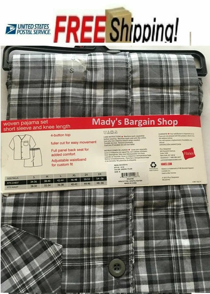 HANES SHORT SLEEVE SHORT LEG WOVEN PAJAMA SET Small Size