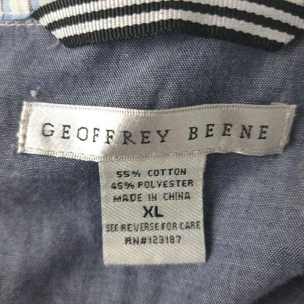 Geoffrey Beene Pajama Set XL Blue Plaid Button Long Sleeve Altered Short   *READ