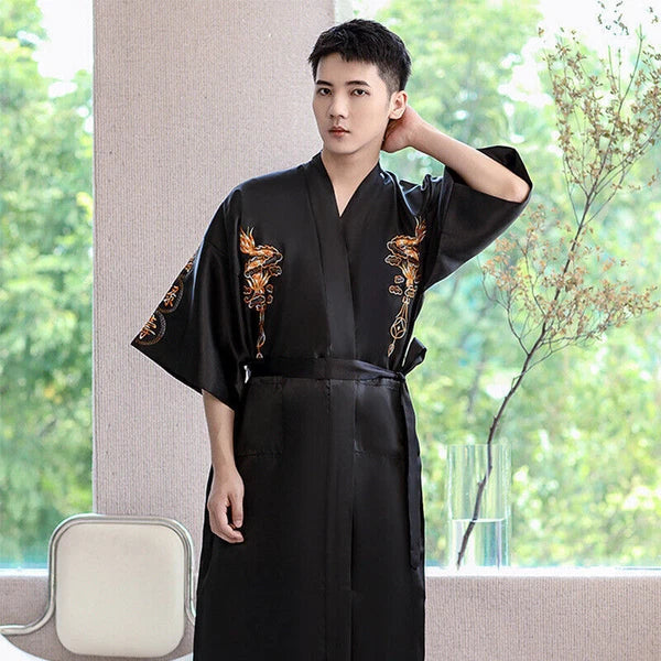 Hot Men's Silk Satin Japanese Chinese Kimono Dressing Gown Bath Robe Nightwear