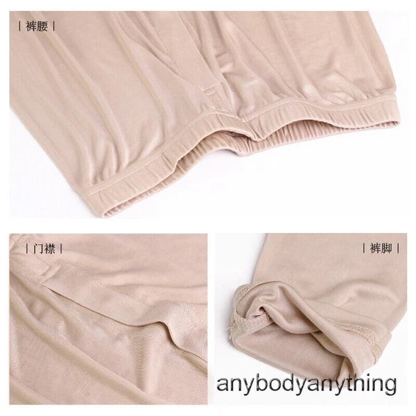 Men Mulberry Silk Thermal Long Johns Pajamas Underwear Baselayer Top&Bottom Set