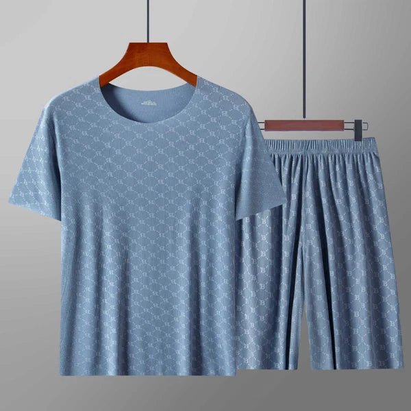 Summer Men's Home Wear Short Sleeve Modal Printing Pajama Pants Suit Cool Touch