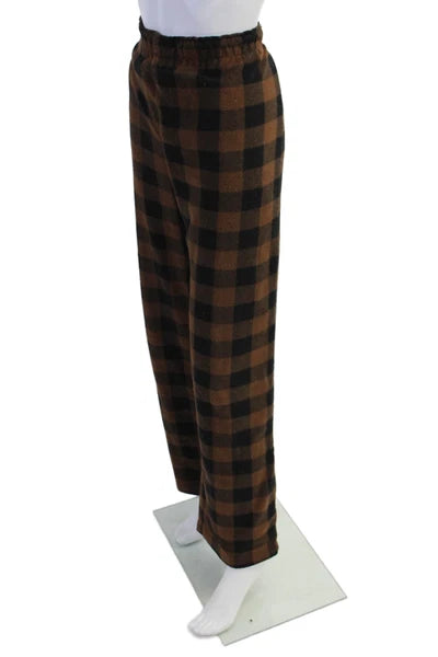 Skims Mens Checkered Collared Long Sleeve Button Up Pajama Set Brown Size S