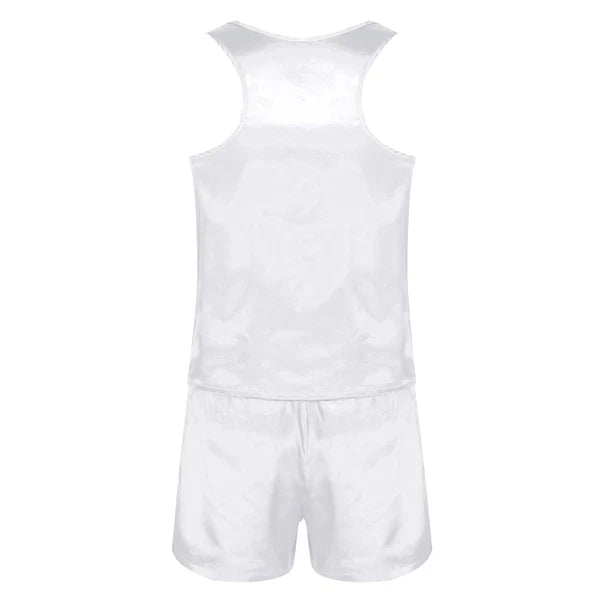 Mens Pajama Set Silky Satin Sleepwear Smooth Tank Top and Shorts 2 Pieces Set