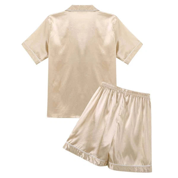 Men's Short Sleeve Satin Pajama Set with Shorts Classic Sleepwear Loungewear