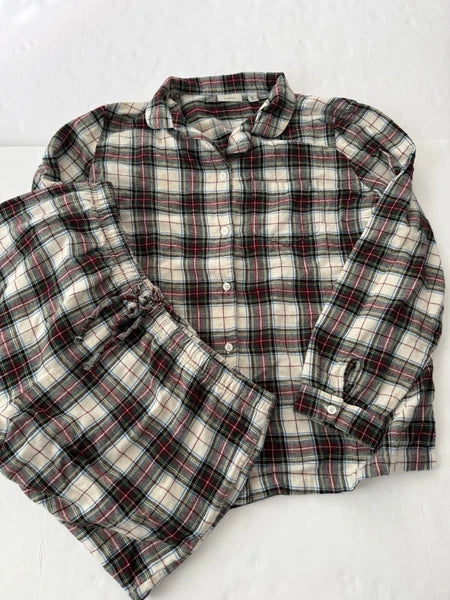 LLBean Flannel Pajamas Mens XL Plaid 2 Pc Pj Drawstring Pant Long Sleeve Shirt
