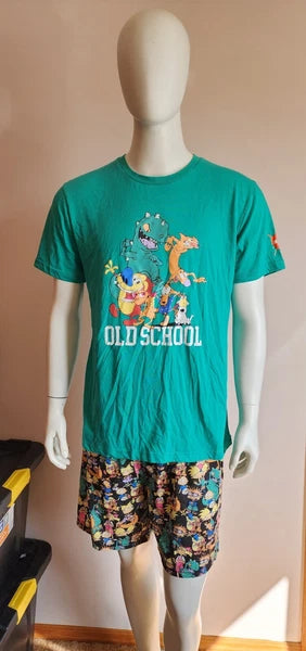 Nickelodeon Mens Old School 90s Cartoons Printed 2 Piece Pyjama Set Size XXL New