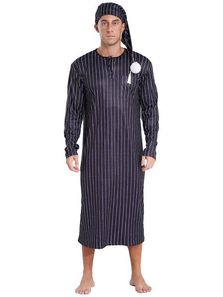 Mens Nightgowns Arabian Pajamas Striped Nightwear Loose Fit Up Cosplay Costume