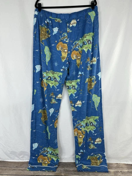 Bedhead Pajamas x Apollojets Pajama Set Mens Size XLXT Blue World Map Packable