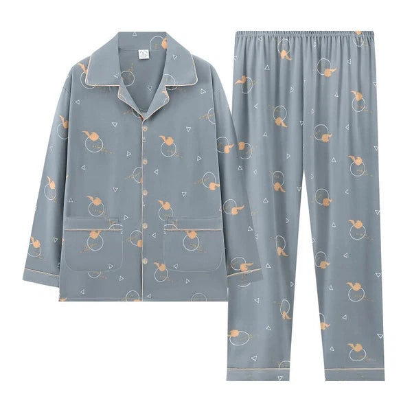 Men's Pajama Set, Long Sleeve Cotton Top + Pants Breathable Cozy Loungewear