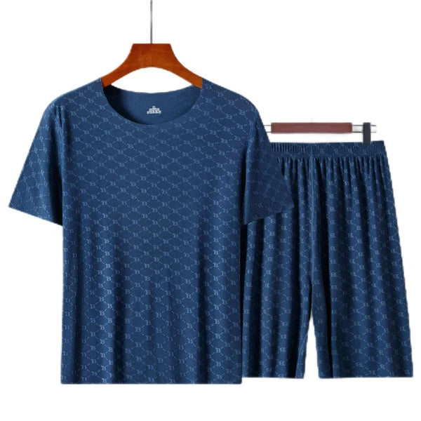 Summer Men's Home Wear Short Sleeve Modal Printing Pajama Pants Suit Cool Touch