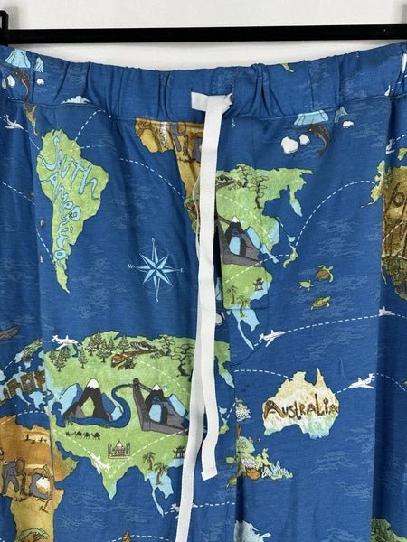 Bedhead Pajamas x Apollojets Pajama Set Mens Size XLXT Blue World Map Packable