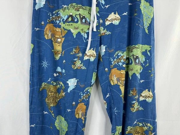 Bedhead Pajamas x Apollojets Pajama Set Mens Size XLXT Blue World Map Packable