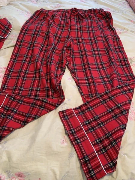 Lanz of Salzburg RED TARTAN PLAID 100% Cotton FLANNEL Men'x XL Pajama Set NWOT