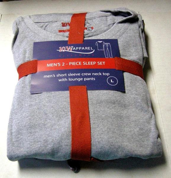 Men's 2 Piece Pajama Set By 10W Apparel, Drawstring, Gray & Black, Large, New