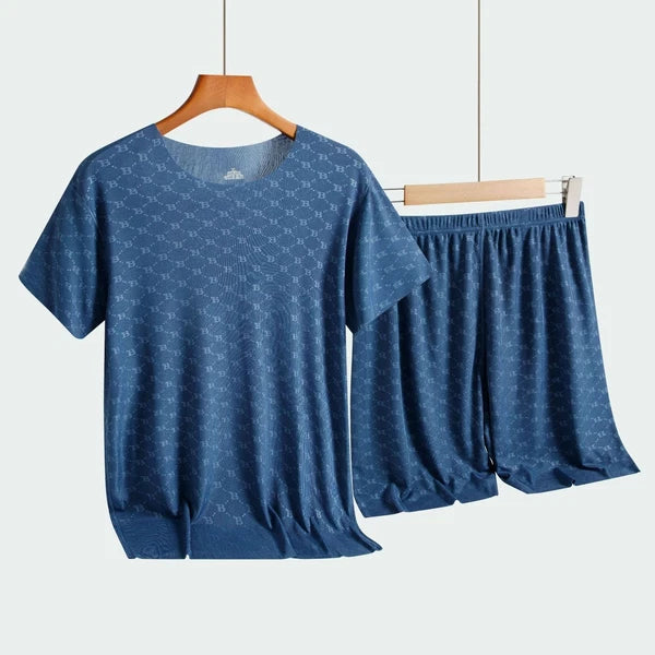 Summer Men's Home Wear Short Sleeve Modal Printing Pajama Pants Suit Cool Touch
